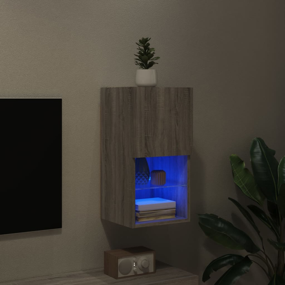 vidaXL Single Door 2 Shelf Grey Sonoma TV Cabinet with RGB LED Lights Image 9