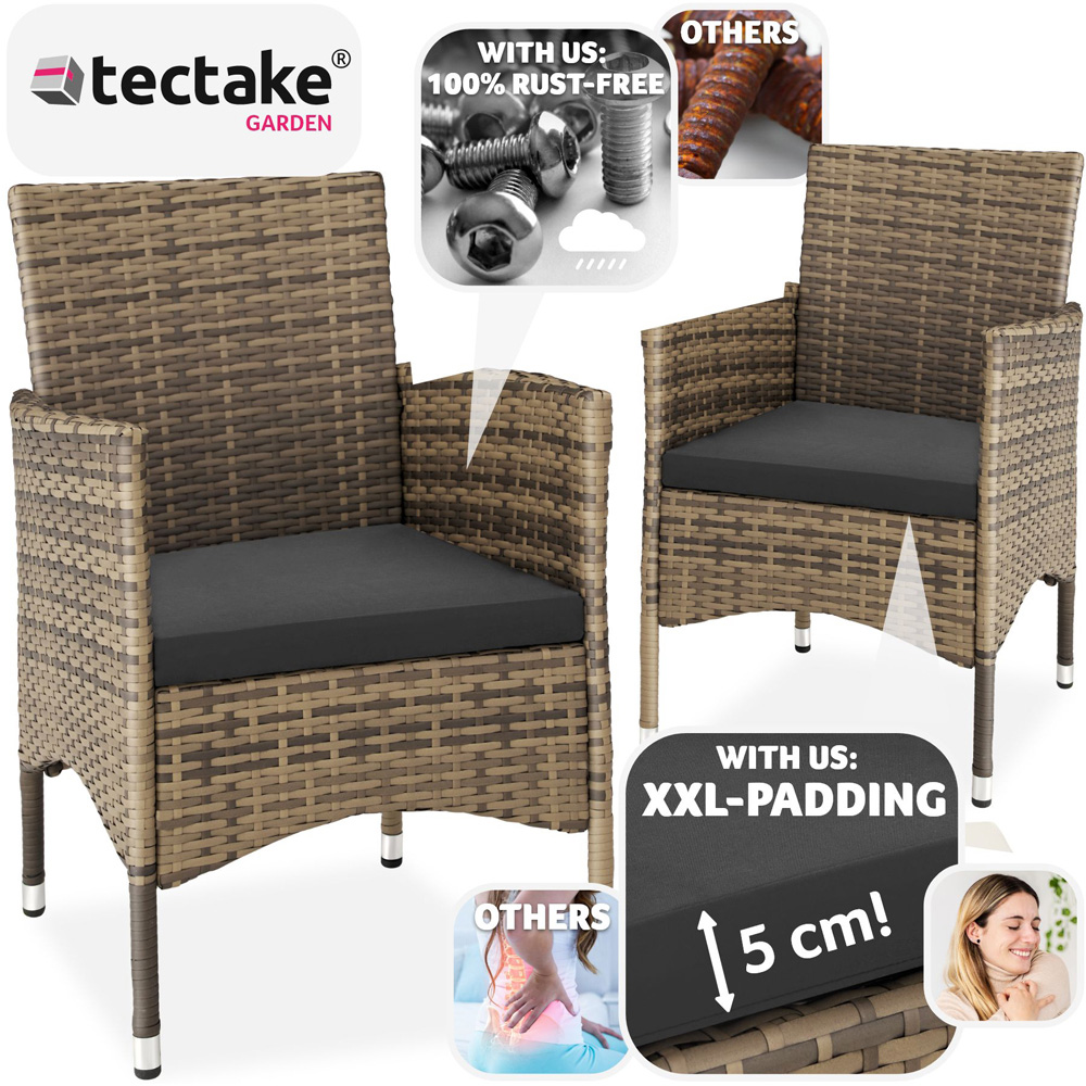 tectake Nantes Set of 2 Natural and Dark Grey Polyrattan Garden Chair Image 3