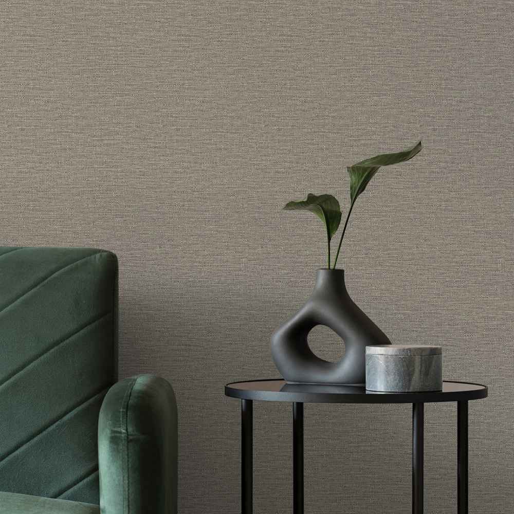 Grandeco Telma Slubbed Fabric Hessian Textured Luxury Mocha Brown Wallpaper Image 2