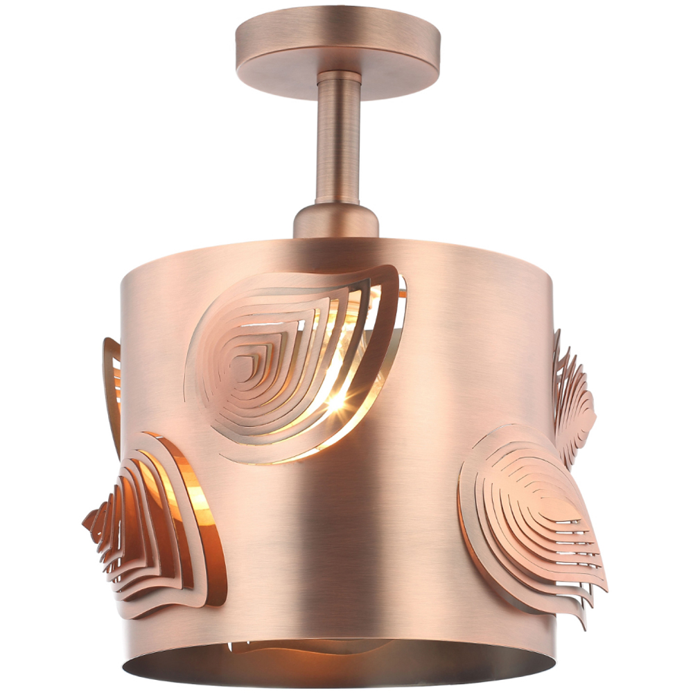 Happy Homewares Modern Designer Antique Copper Semi Flush Ceiling Light with Laser Cut Leaves Image 6