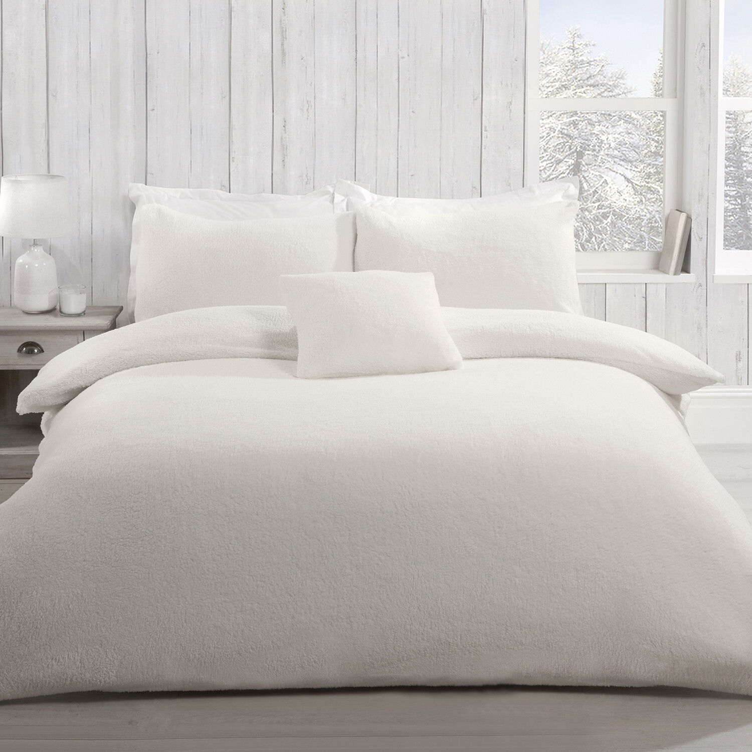 Teddy Fleece Duvet and Pillow Case Set  - Ivory / King Image 1