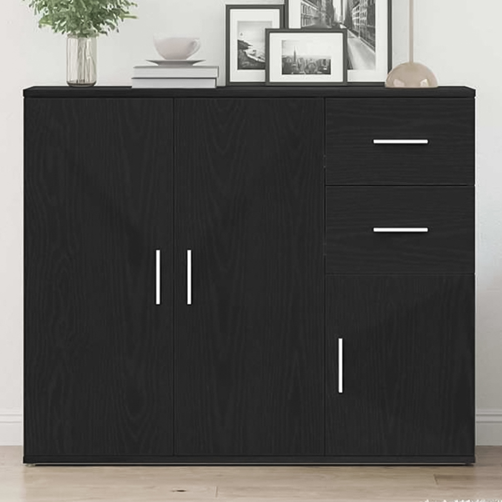 vidaXL 3 Door 2 Drawer Black Wooden Sideboard Image 1