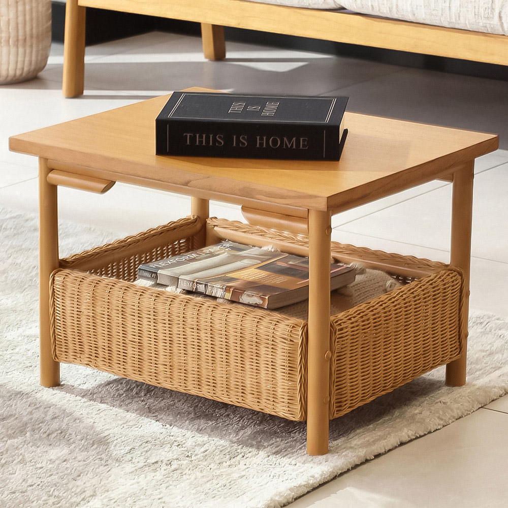 Desser Dubai Single Shelf Light Oak Natural Rattan Coffee Table Image 1