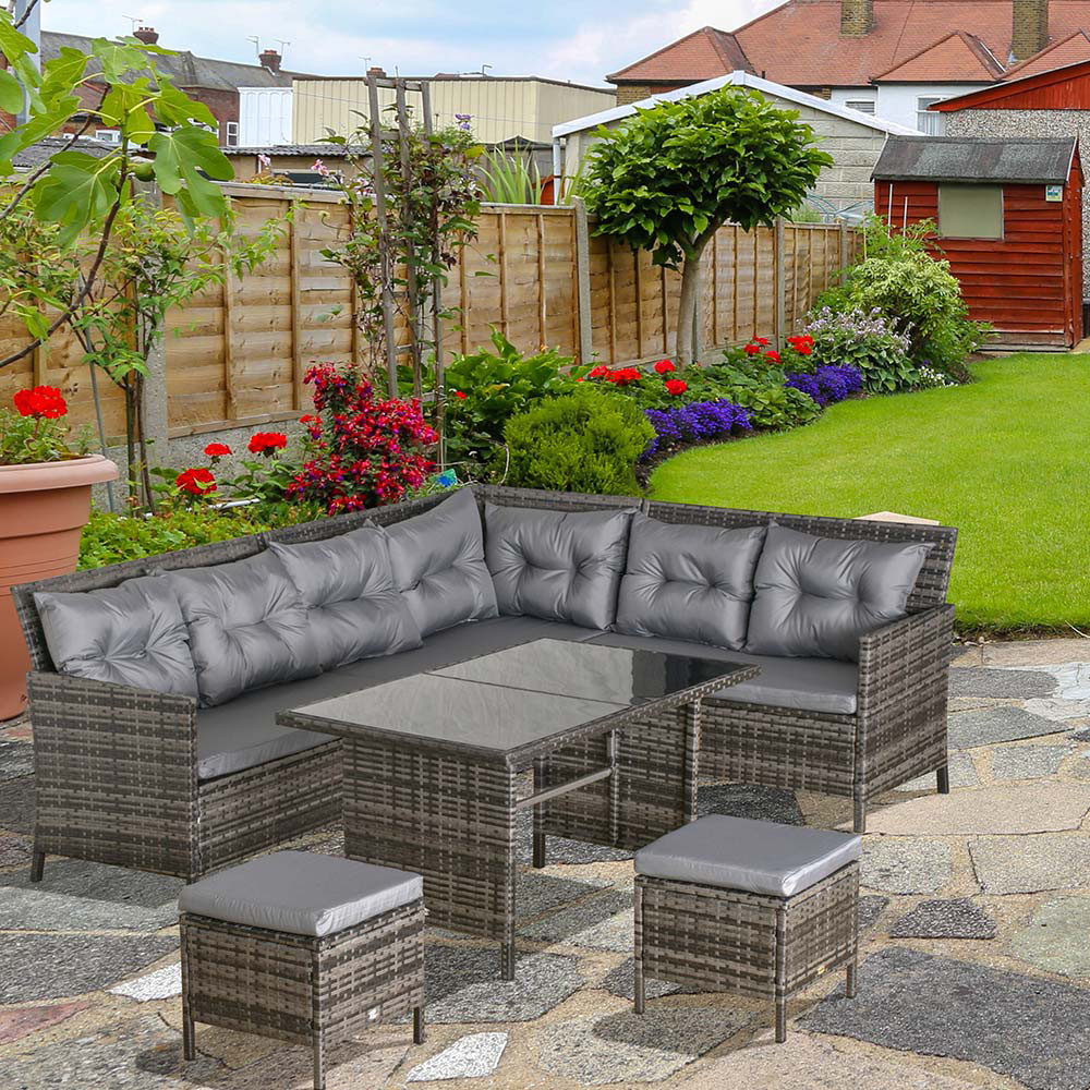 Outsunny 8 Seater Rattan Dining Set Grey Image 1