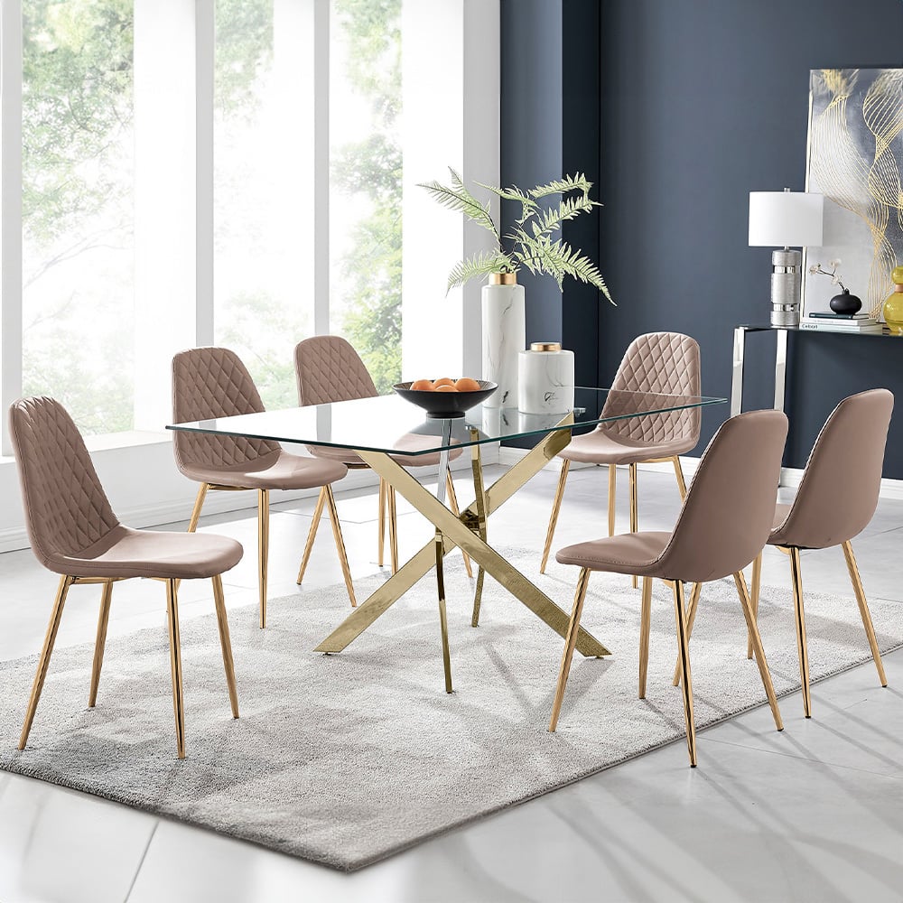 Furniturebox Tavolo Solara 6 Seater Dining Set Cappuccino and Gold Image 1