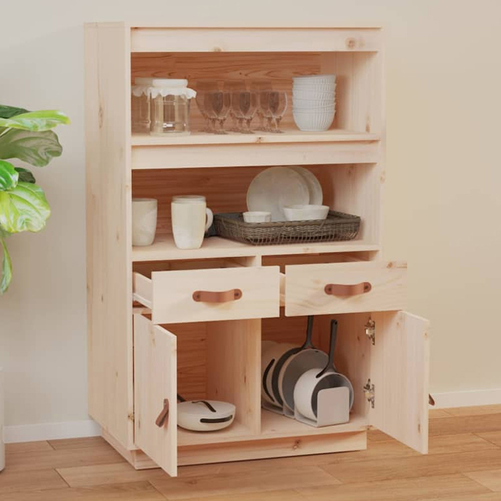 vidaXL 2 Door 2 Drawer 2 Shelf Solid Pine Wood Highboard Image 1