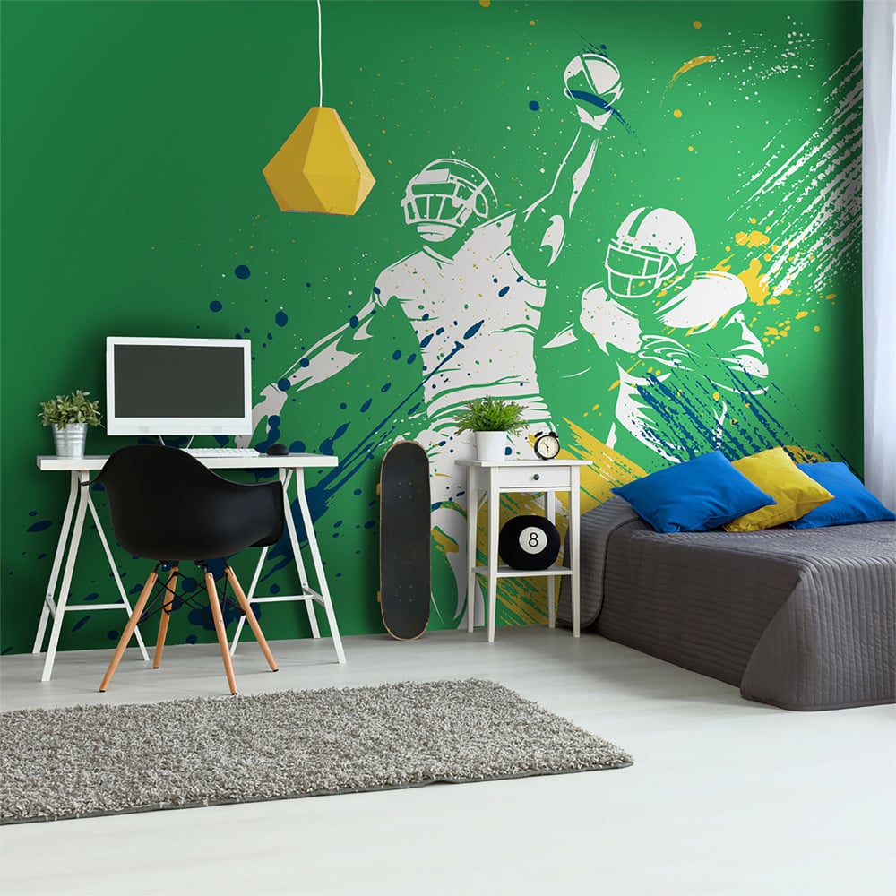 Origin Murals American Footballers Paint Splash Green Wall Mural Image 1
