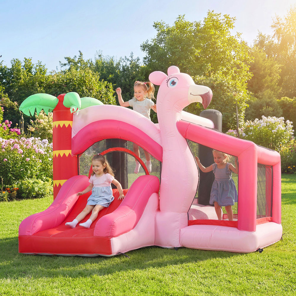 Tommy Toys AIYAPLAY 4-in-1 Kids Pink Flamingo Theme Inflatable Bounce House with Blower 370W Image 2