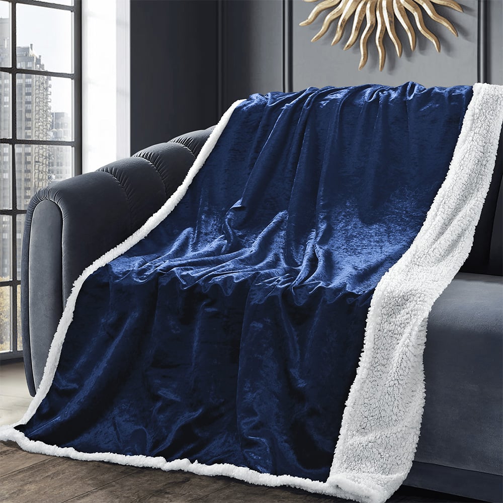 Velosso Navy Crushed Velvet Throw 125 x 200cm Image 2