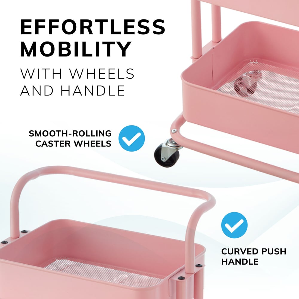 House of Home 3 Tier Pink Storage Cart with Wheels Image 6