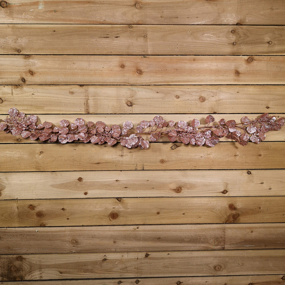 Samuel Alexander Glitter Eucalyptus Leaf Christmas Garland Rose Gold 160cm Image 2