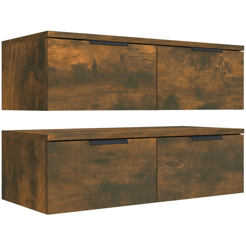 vidaXL 2 Drawer Smoked Oak Wall Cabinet Set of 2 Image 5