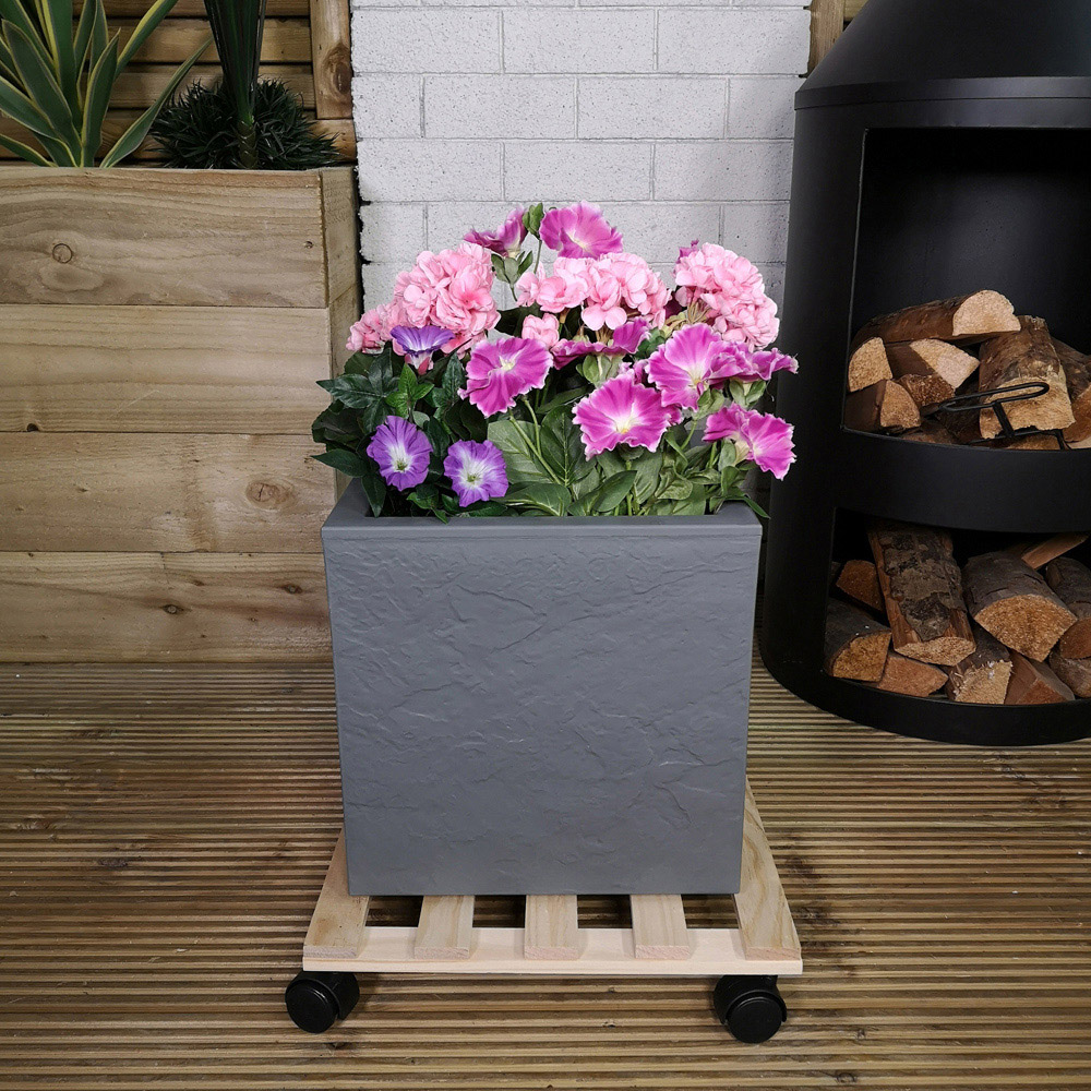 Samuel Alexander Square Wooden Rolling Plant Pot Trolley Stand 35cm Image 2