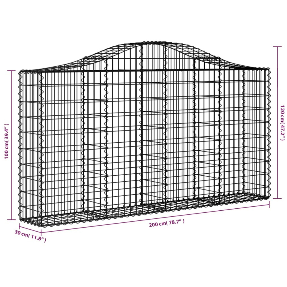 vidaXL Silver Galvanised Iron Arched Gabion Basket 200 x 30 x 100/120cm Image 4