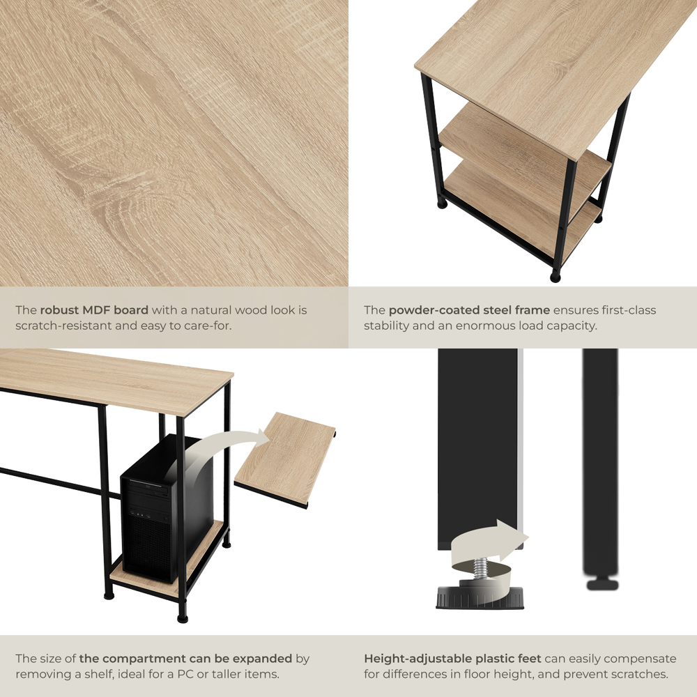 tectake Stoke 4 Shelf Oak Sonoma Office Desk Image 4