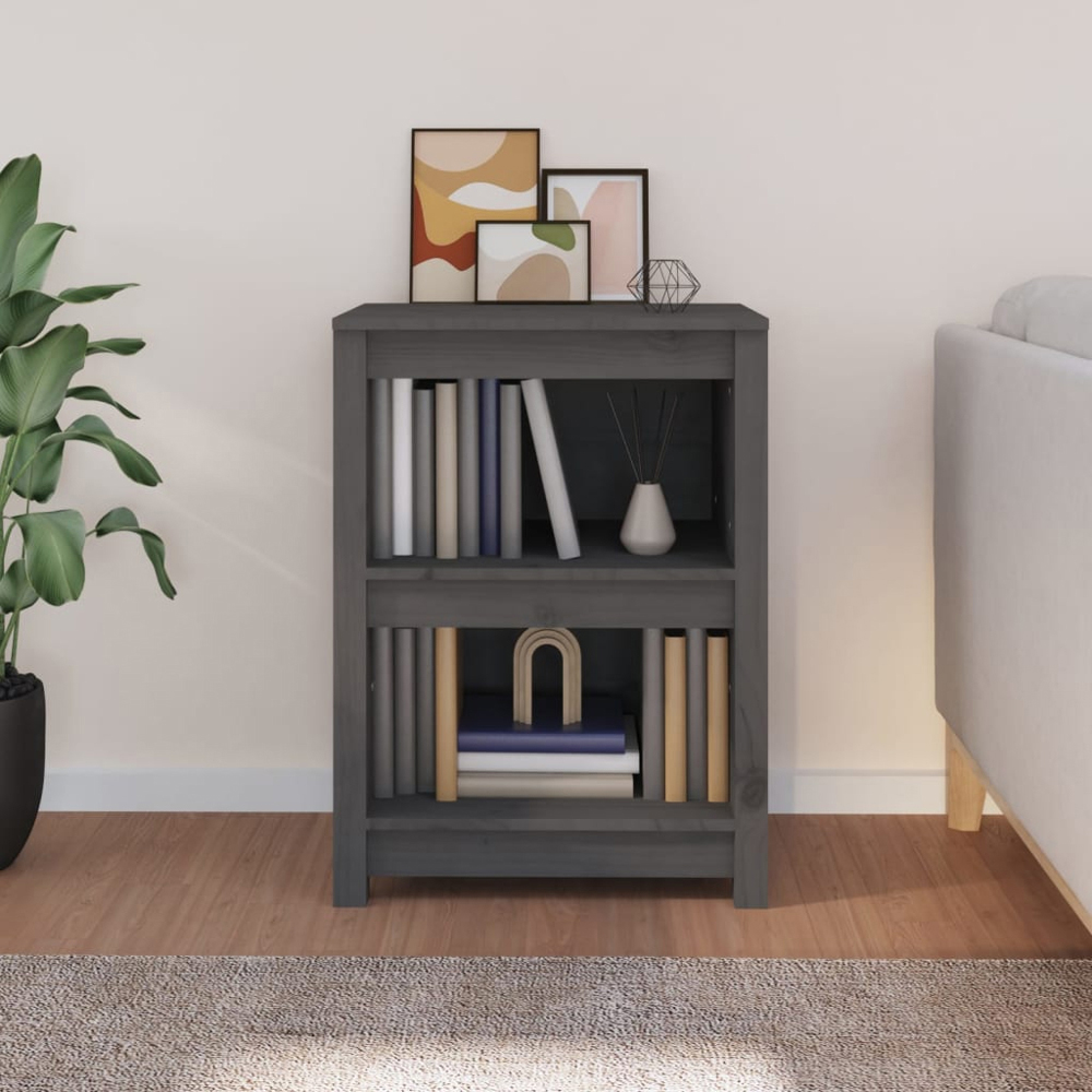 vidaXL 2 Shelf Grey Solid Pine Wood Bookcase Image 7