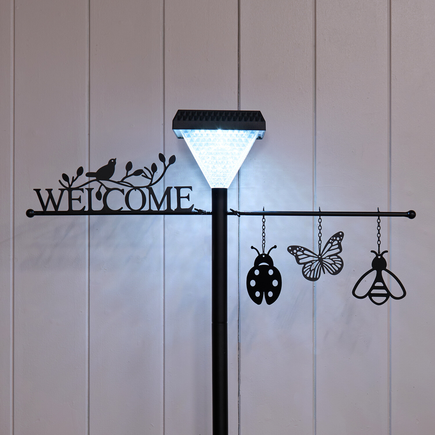 Solar Welcome Lamp Post Light Black Image 5