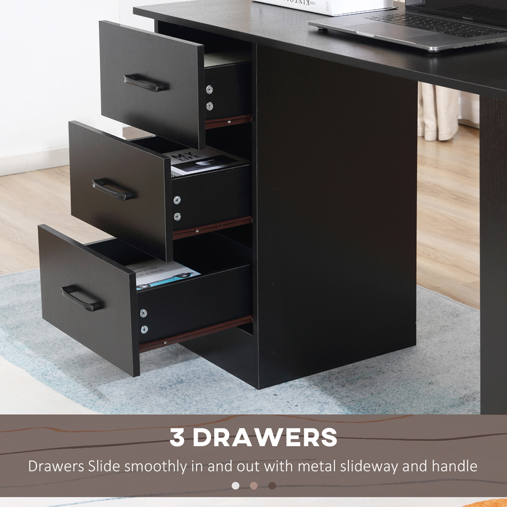 Portland 3 Drawer 3 Shelf Computer Desk Black Image 7