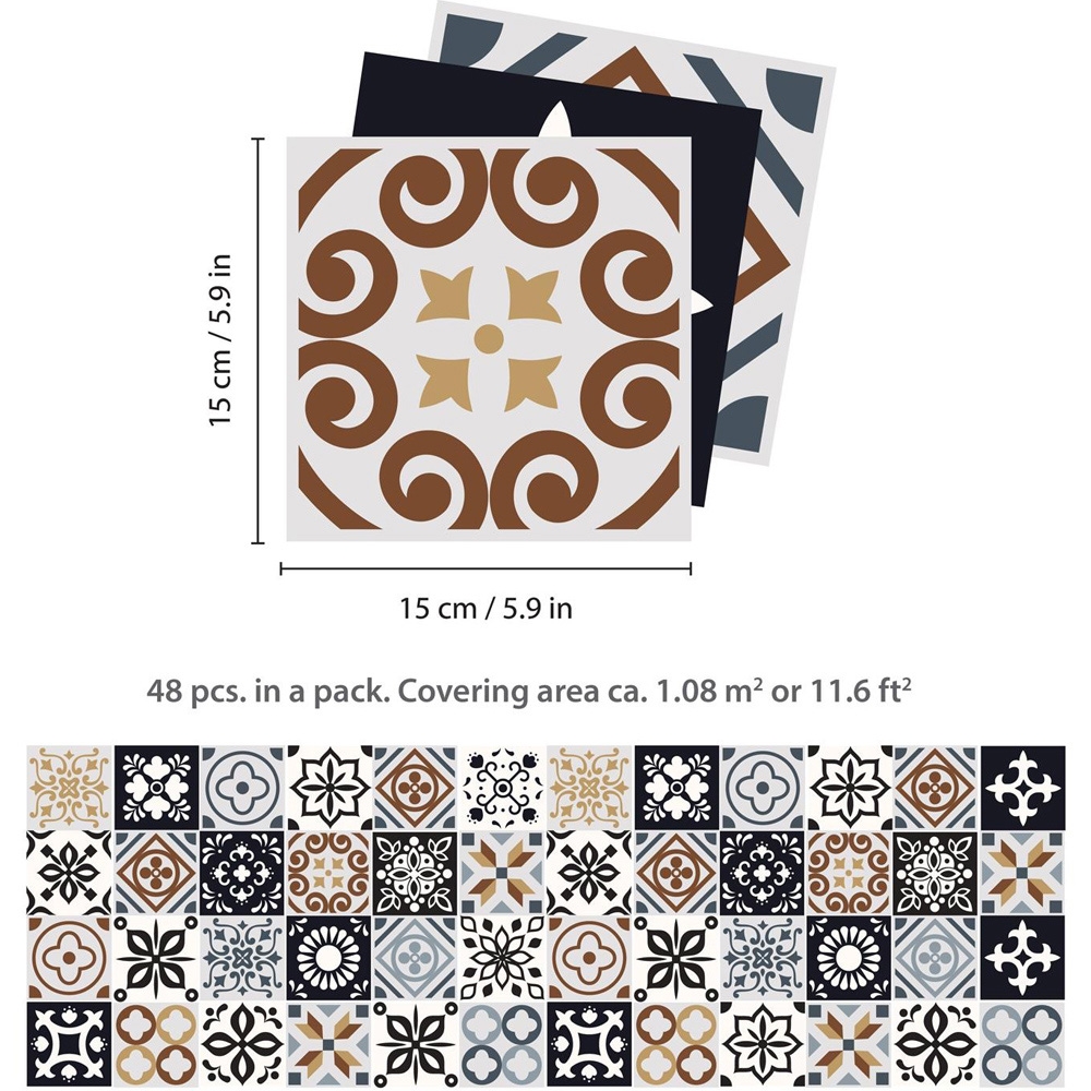 Wallplus Vitorchiano Mediterranean Wall Tile Sticker 15 x 15cm 48 Pack Image 7