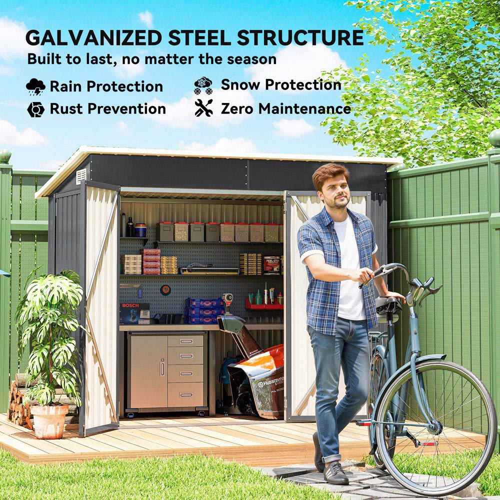 Outsunny 7.5 x 4ft Dark Grey Galvanised Steel Garden Storage Shed Image 5