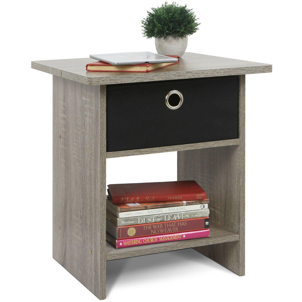 Walplus Dario Single Drawer Single Shelf Grey and Black French Oak End Table Image 6