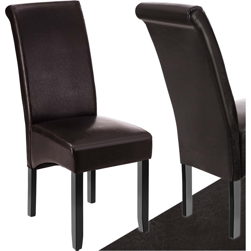 tectake Brown Faux Leather High Backrest Dining Chair Image 2