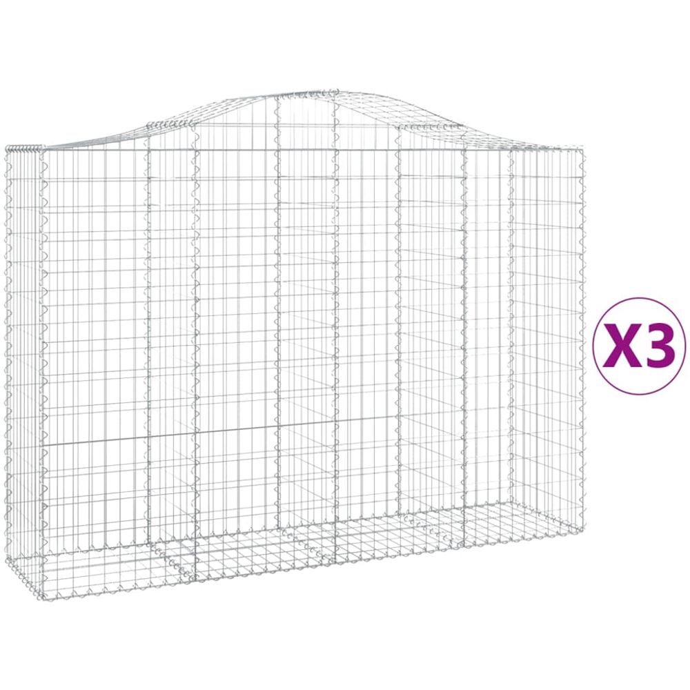 vidaXL Silver Galvanised Iron Arched Gabion Basket 140/160 x 50 x 200cm 3 Pack Image 4