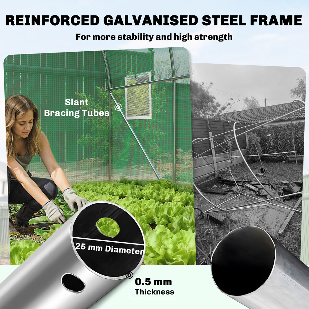 Outsunny Green Polytunnel 6.5 x 9.8ft Walk-In Greenhouse with 6 Mesh Window Image 7