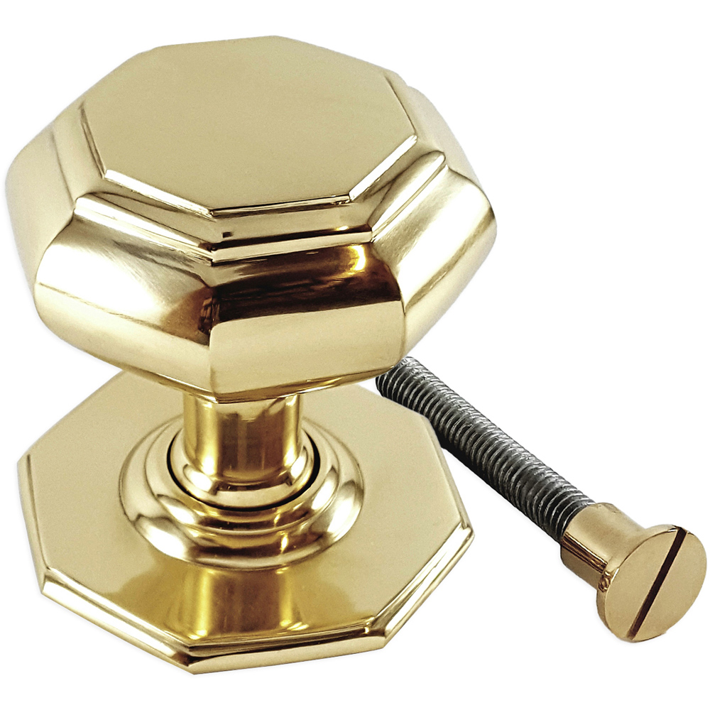 Spira Brass Polished Brass Octagonal Centre Door Knob Image 4
