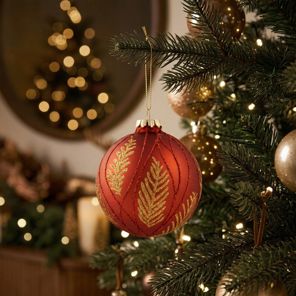 Glitter Leaf Detail Bauble - Amber Image 2