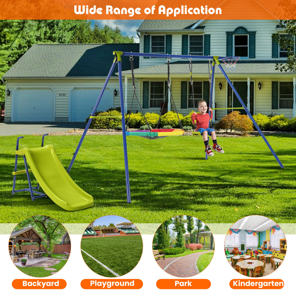 Costway 4 in 1 Swing and Slide Playset with Basketball Hoop Image 7