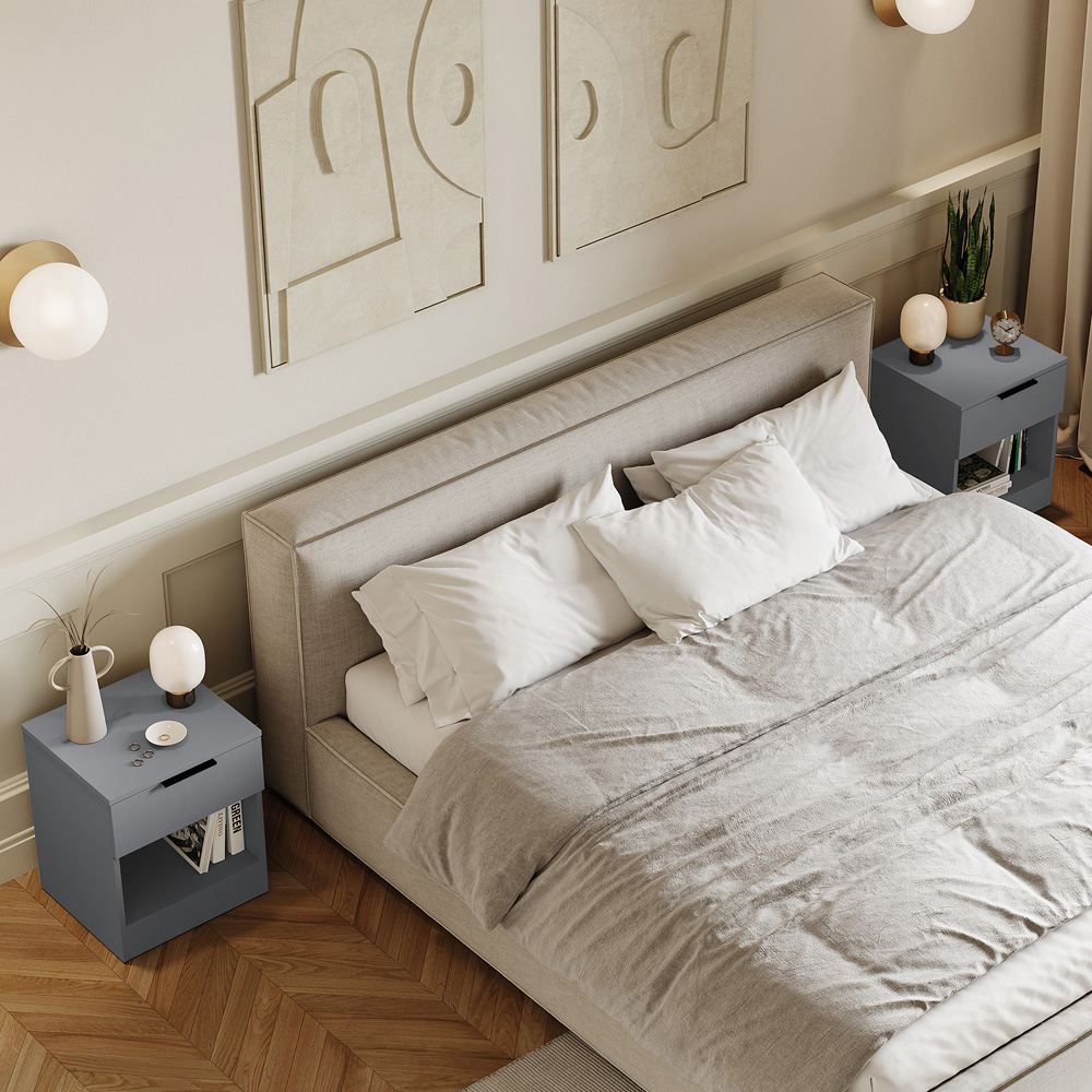 VIDA DESIGNS Trega Single Drawer Single Shelf Grey Bedside Cabinet Set of 2 Image 4