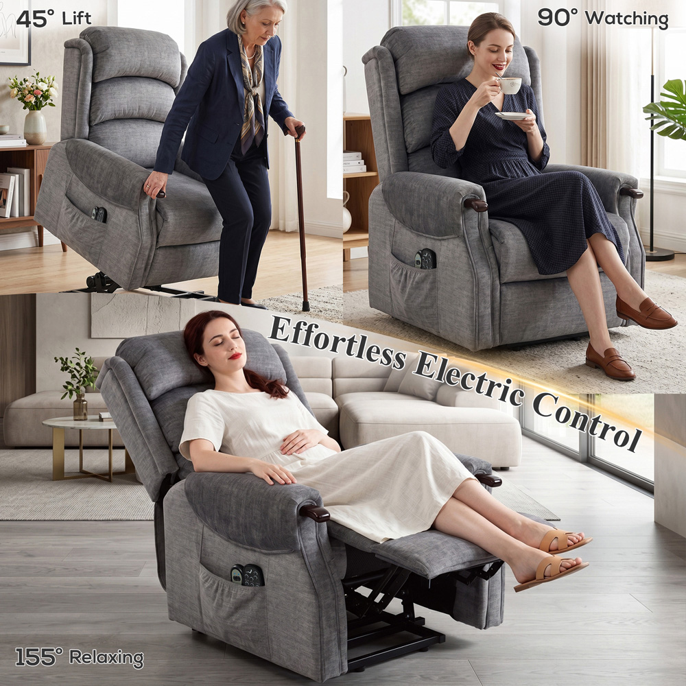 HOMCOM Grey Wooden Grip Vibration and Heat Power Lift Recliner Chair Image 8