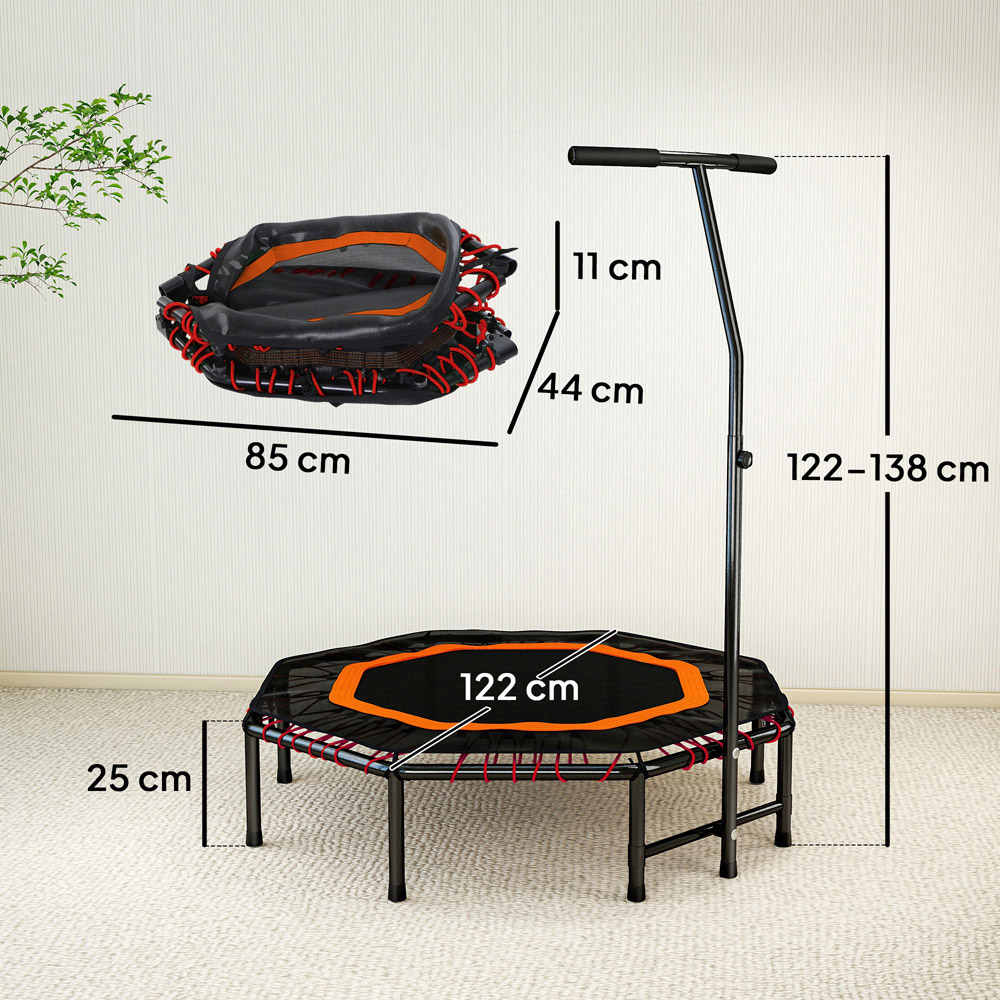 HOMCOM 4ft Orange Foldable Mini Trampoline with Adjust Handle Image 9