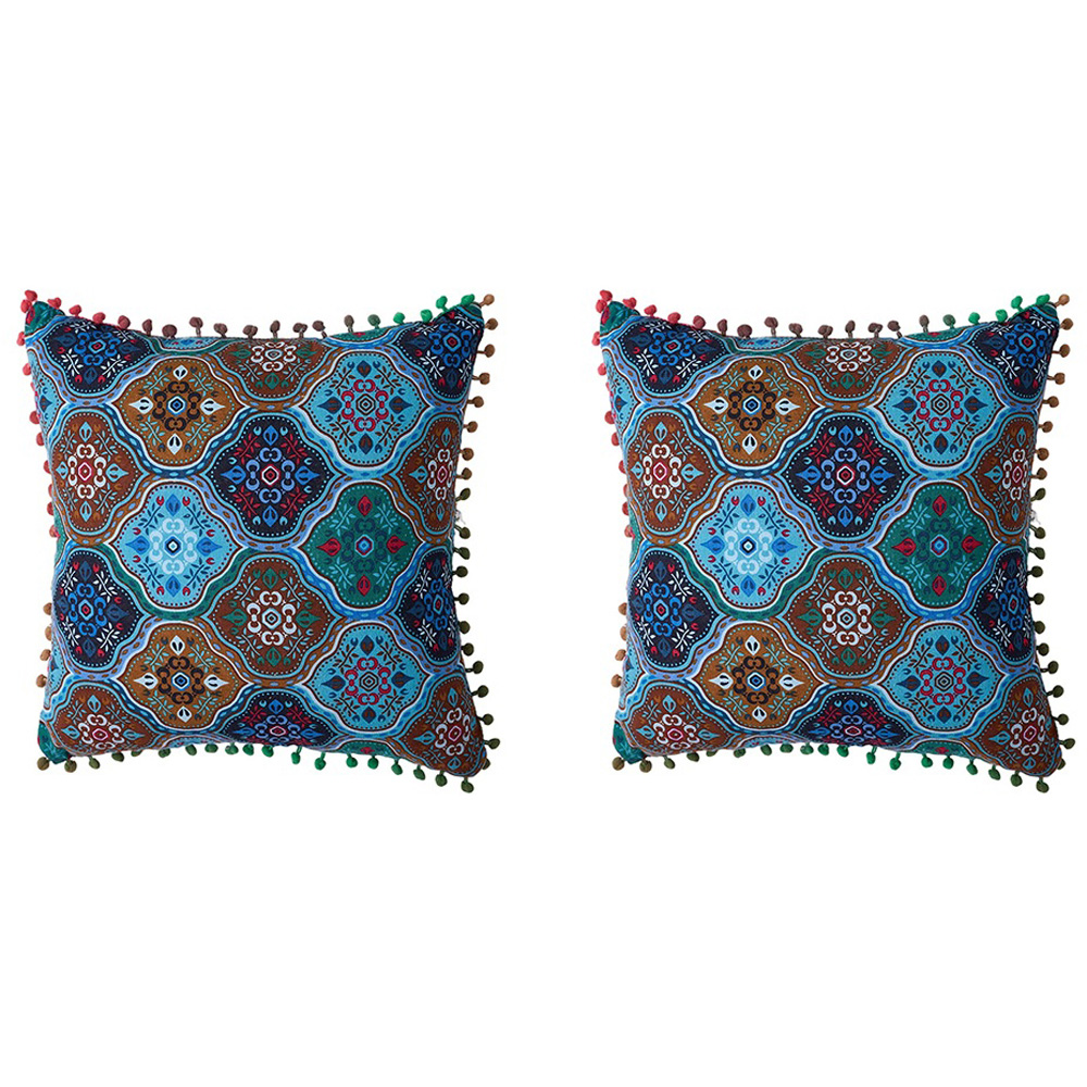 Living and Home Blue Turkish Style Romantic Square Throw Pillow 45 x 45cm 2 Pack Image 1
