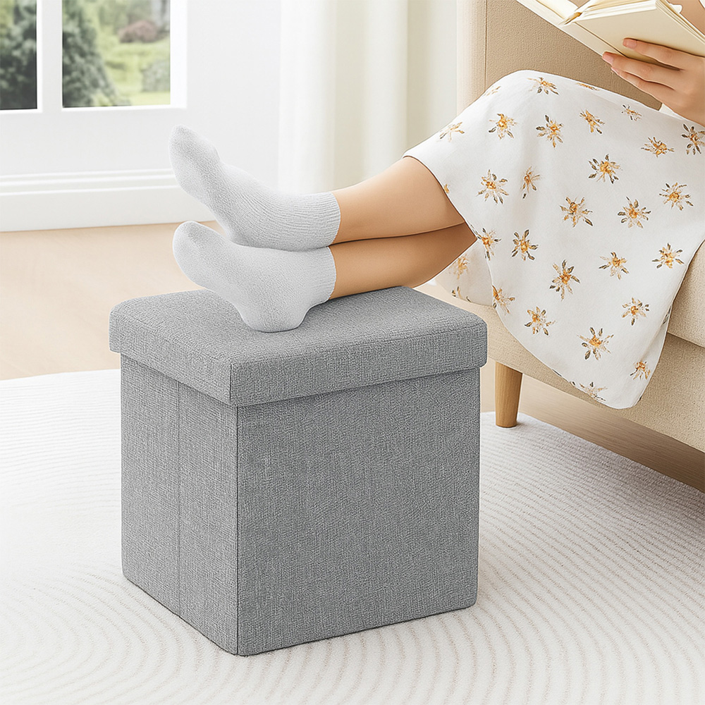 Homerepublic Light Grey Linen Foldable Storage Box 38 x 38cm Image 2