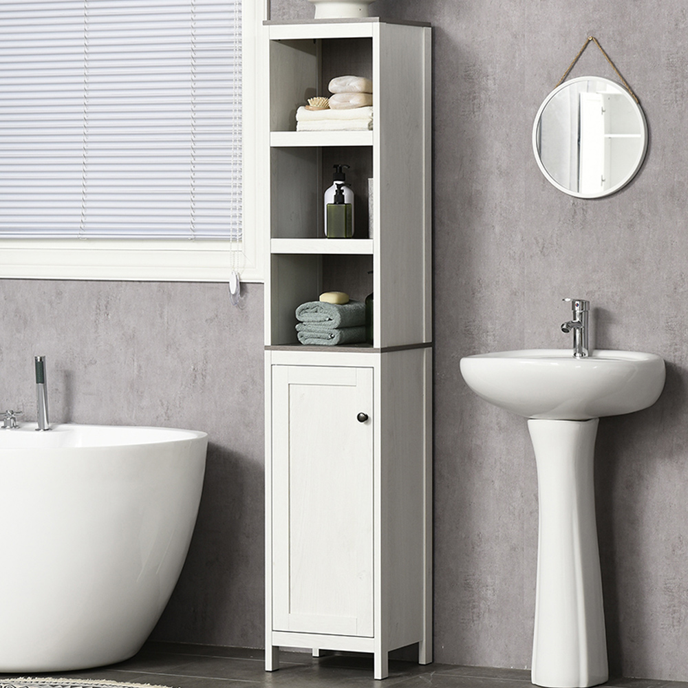 Kleankin Single Door White Tall Floor Cabinet Image 1