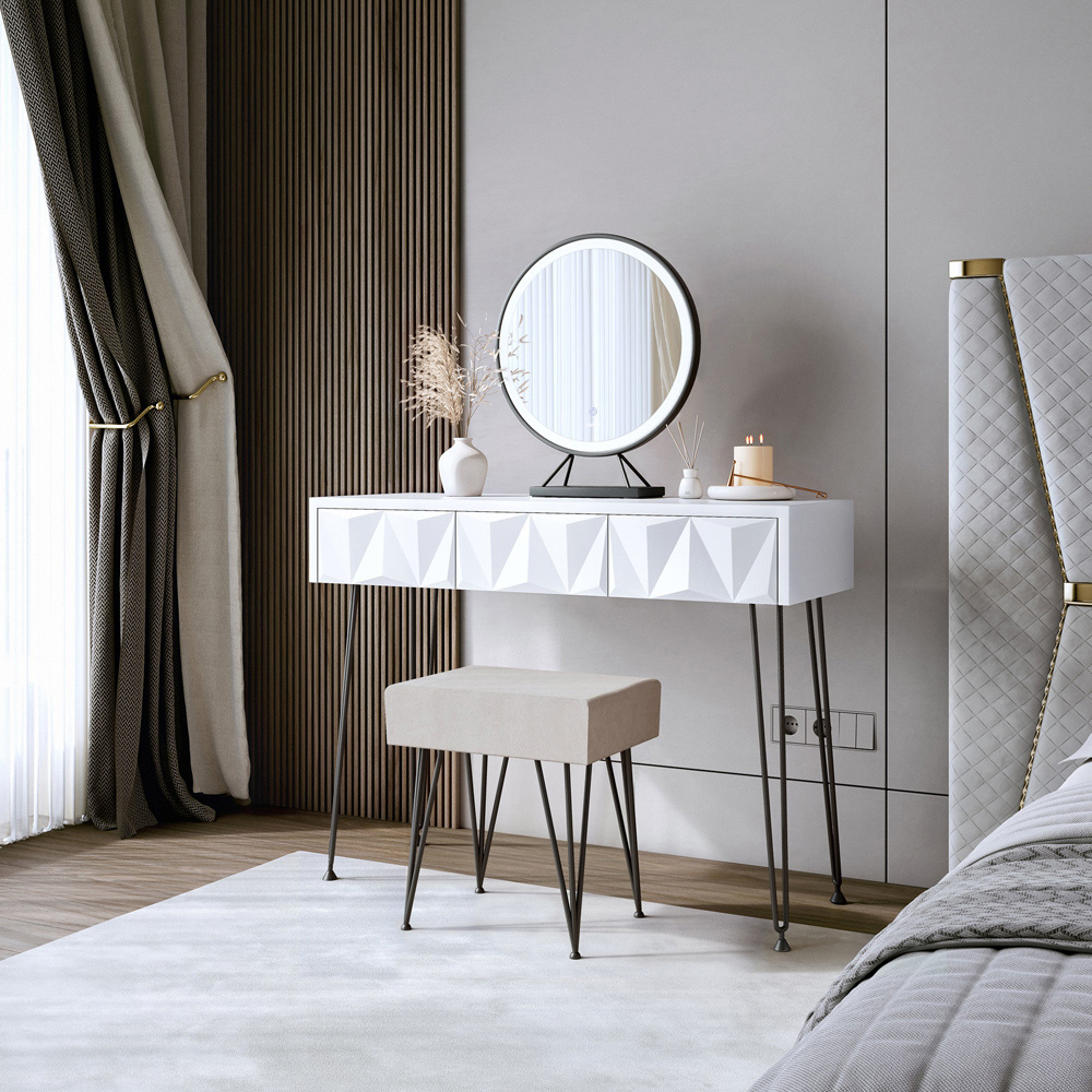 CARME Home Claudia White and Black Belle LED Mirror Dressing Table with Stool Image 6