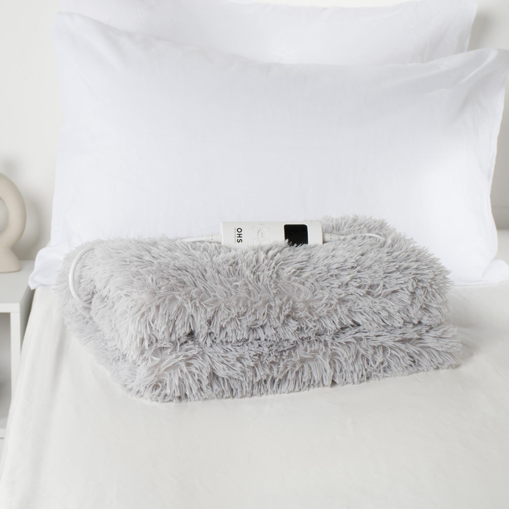 OHS Grey Teddy Fleece Heated Electric Blanket Image 3