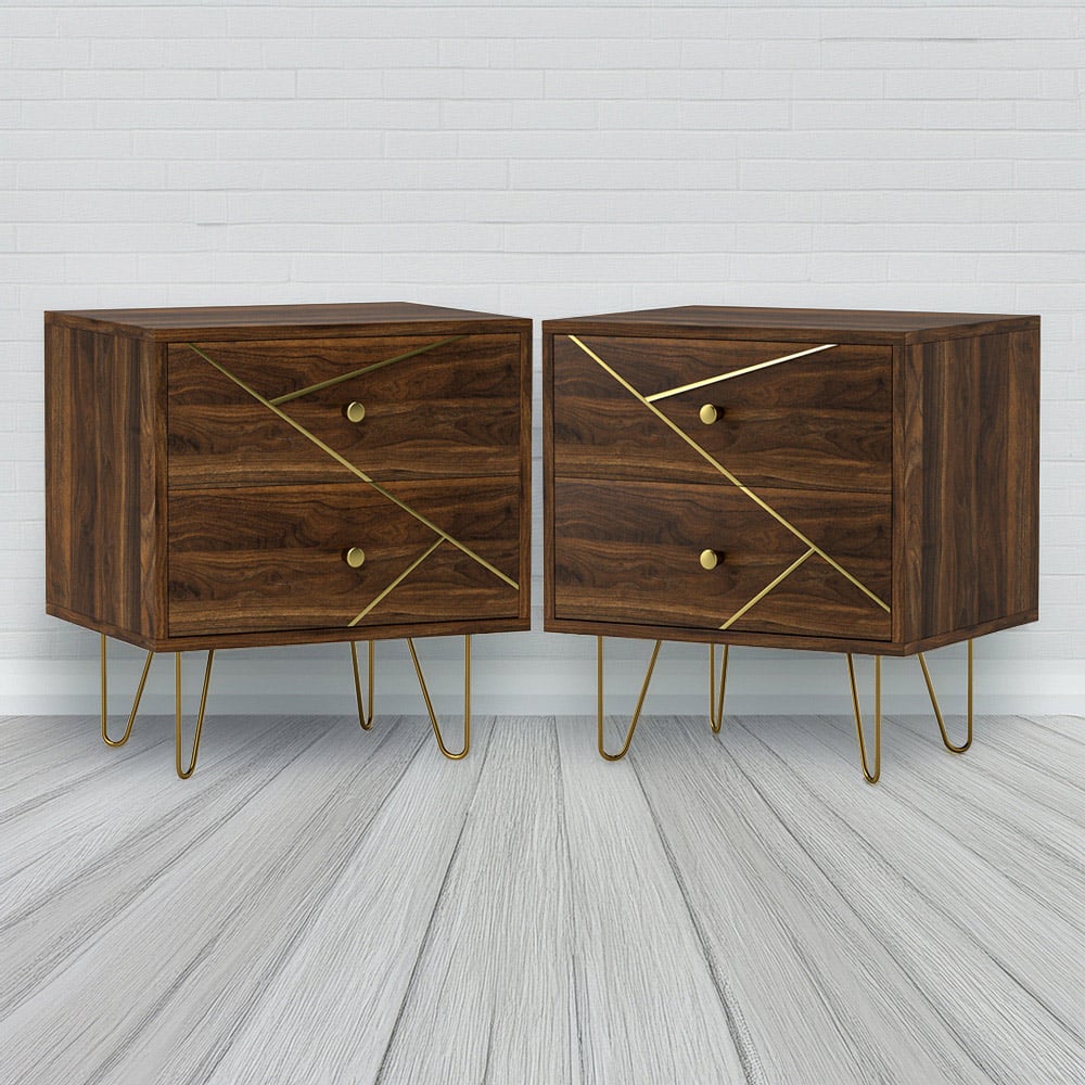 Portland 2 Drawer Brown Bedside Table Set of 2 Image 1