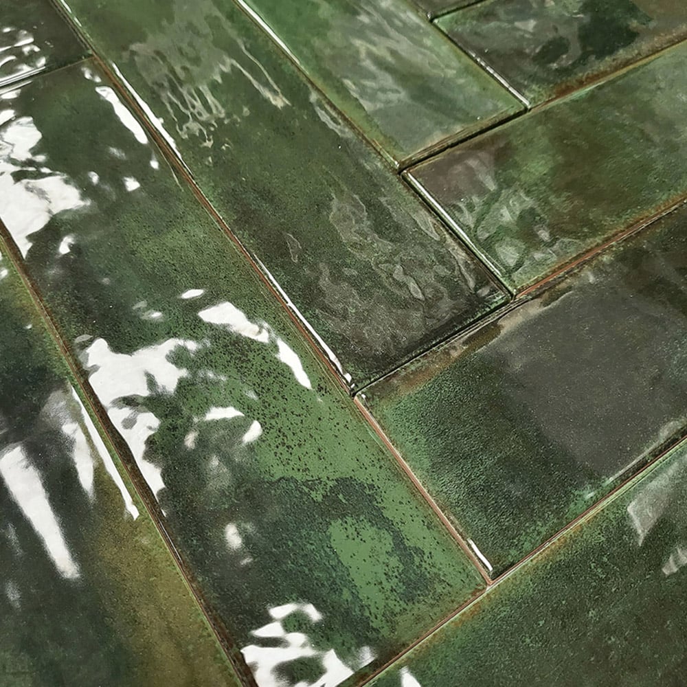 Top Ceramics Metro Green Gloss Flat Bumpy Ceramic Wall Tile 65 x 250mm 0.82sqm Image 3