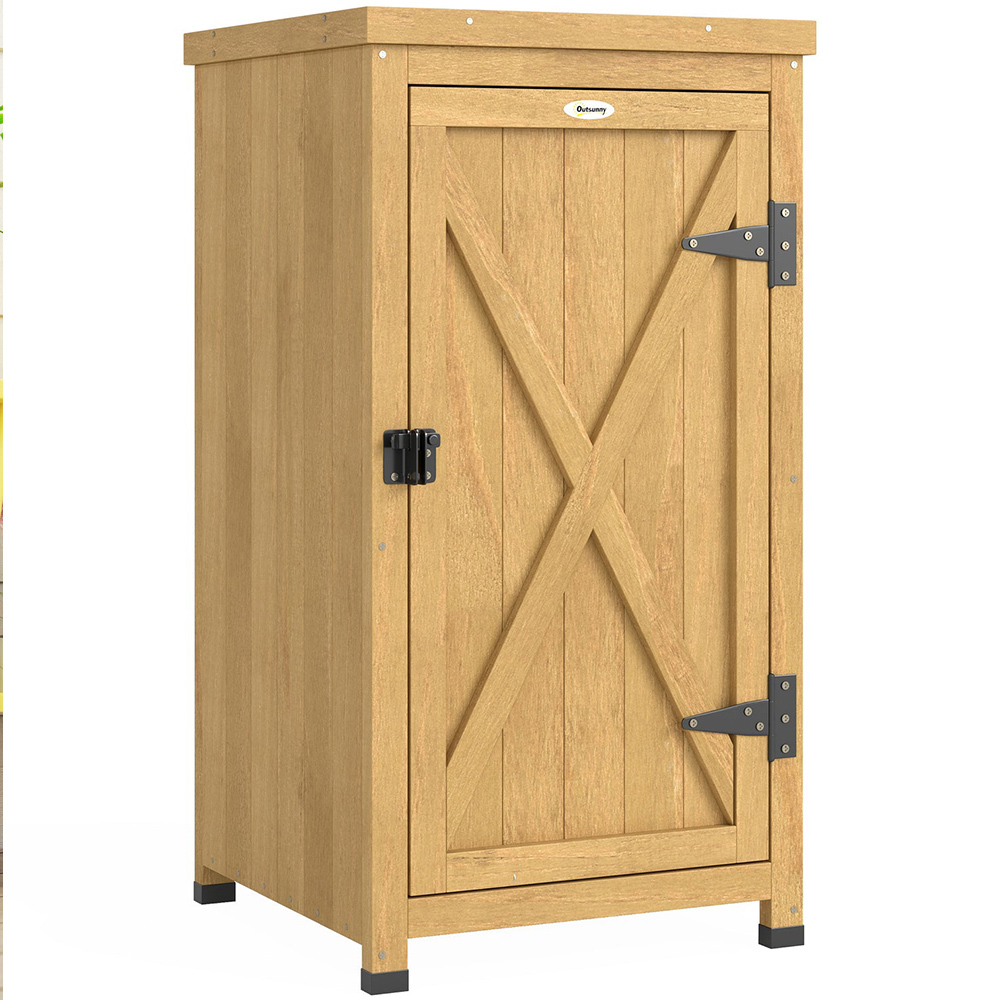 Outsunny 1.4 x 14ft Single Door Brown Wooden Garden Shed Image 1