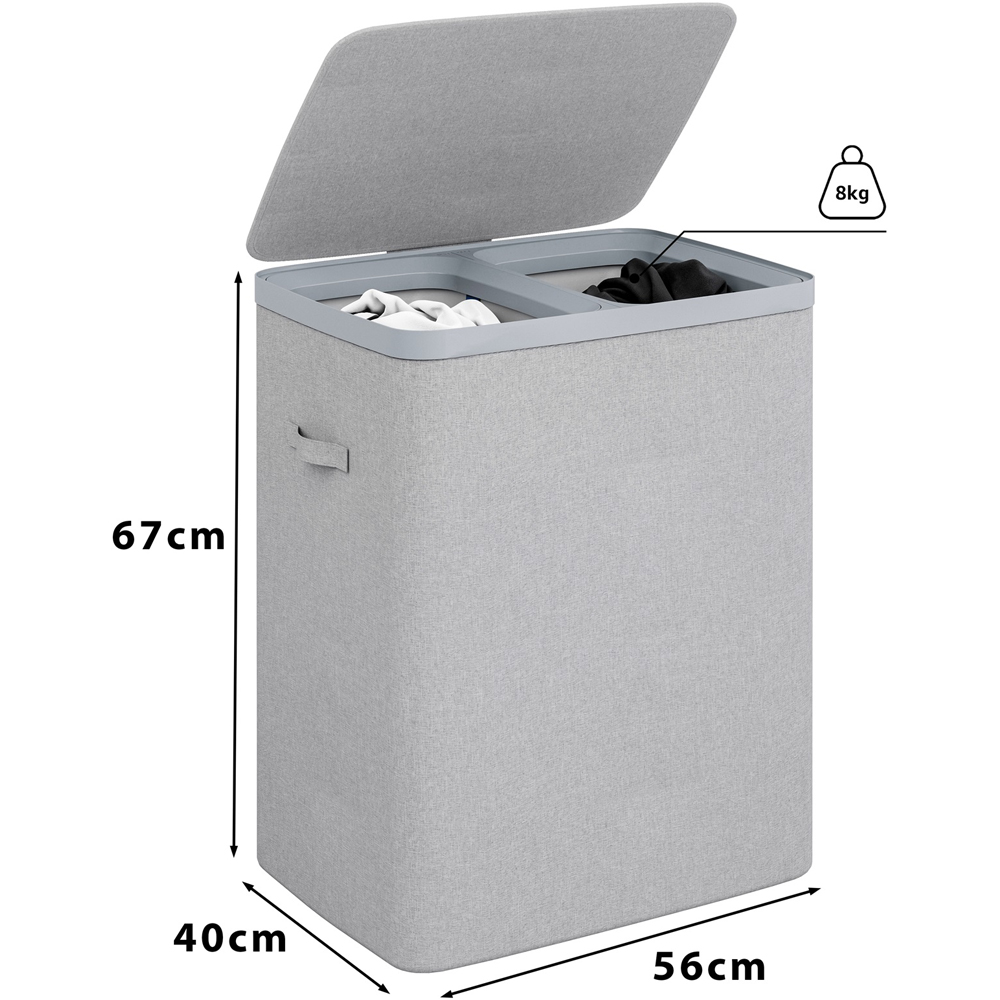 Gr8 Home Grey Double Laundry Separation Hamper Bin with Lid Image 7