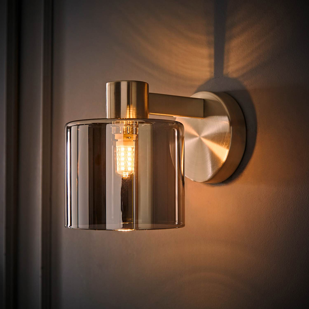 ValueLights Demi Smoked Glass Shade Brushed Chrome Wall Light with Bulb Image 6