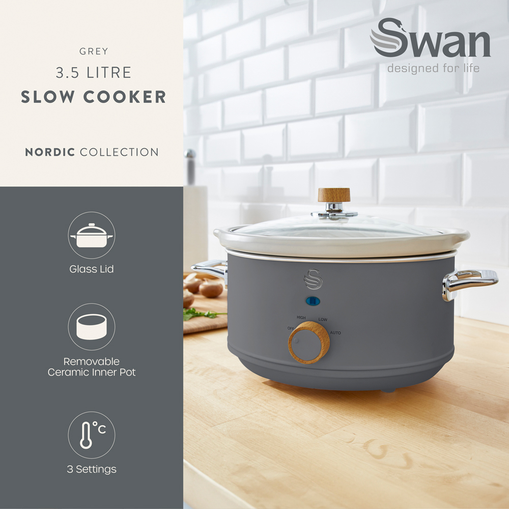 Swan SF17021GRYN Nordic Grey 3.5L Slow Cooker Image 2