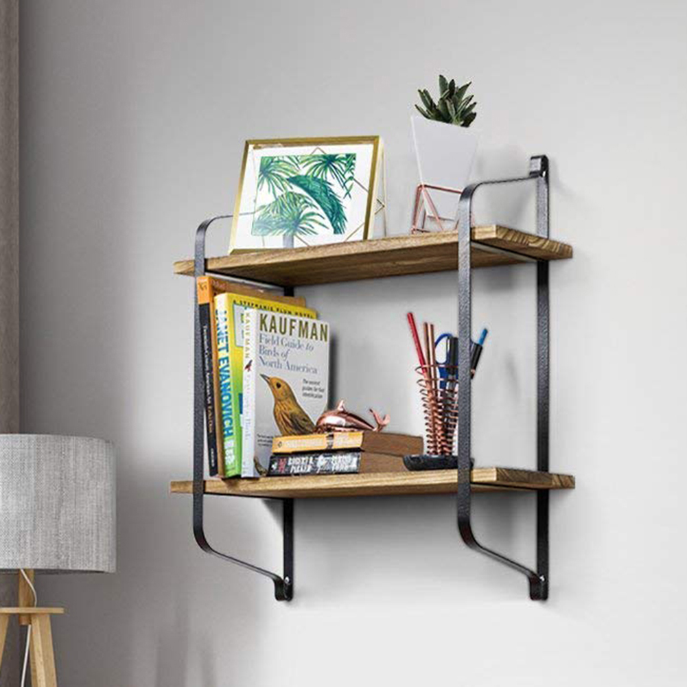 Living and Home Industrial 2-Tier Retro Wooden Shelves Image 8