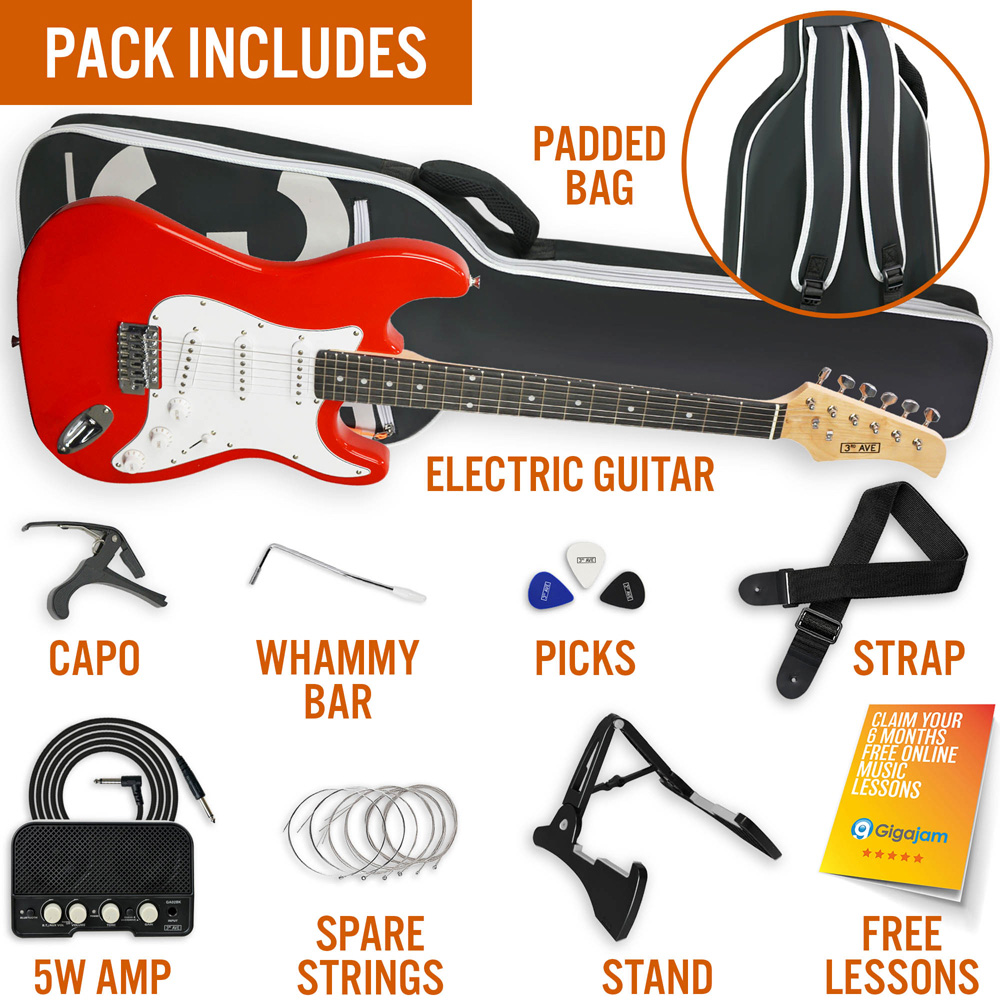 3rd Avenue Red Full Size Electric Guitar Set Image 5