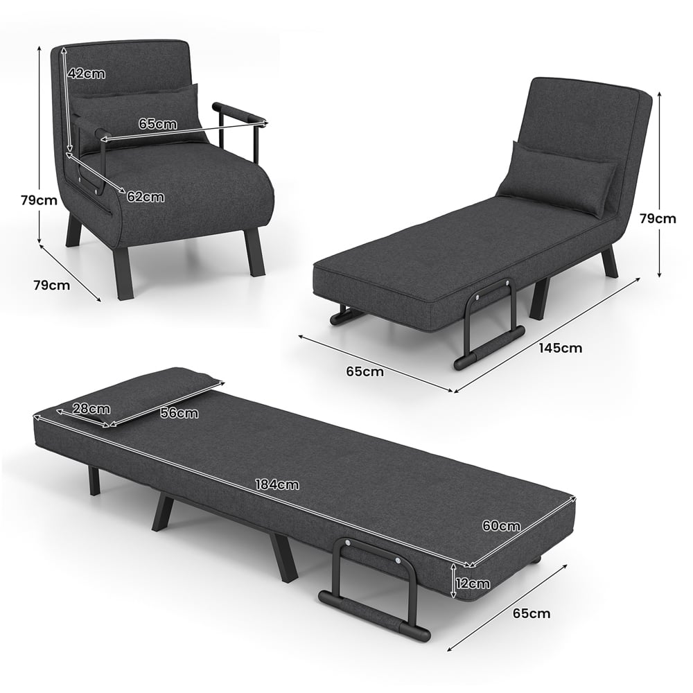 Costway Single Seater Grey Sofa Bed Image 7