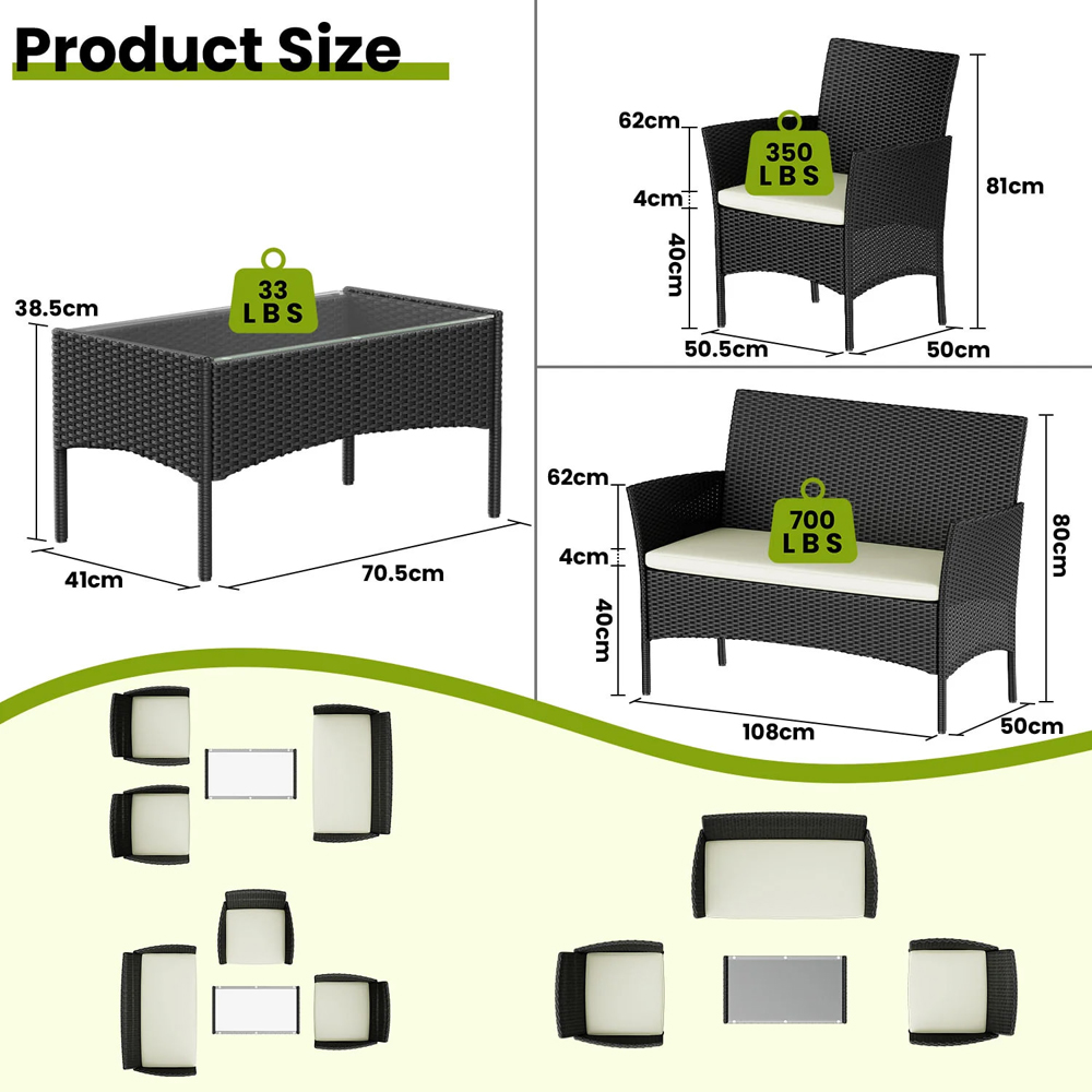 Rattrix 4 Seater Black Rattan Garden Furniture Set with Cushion Image 8