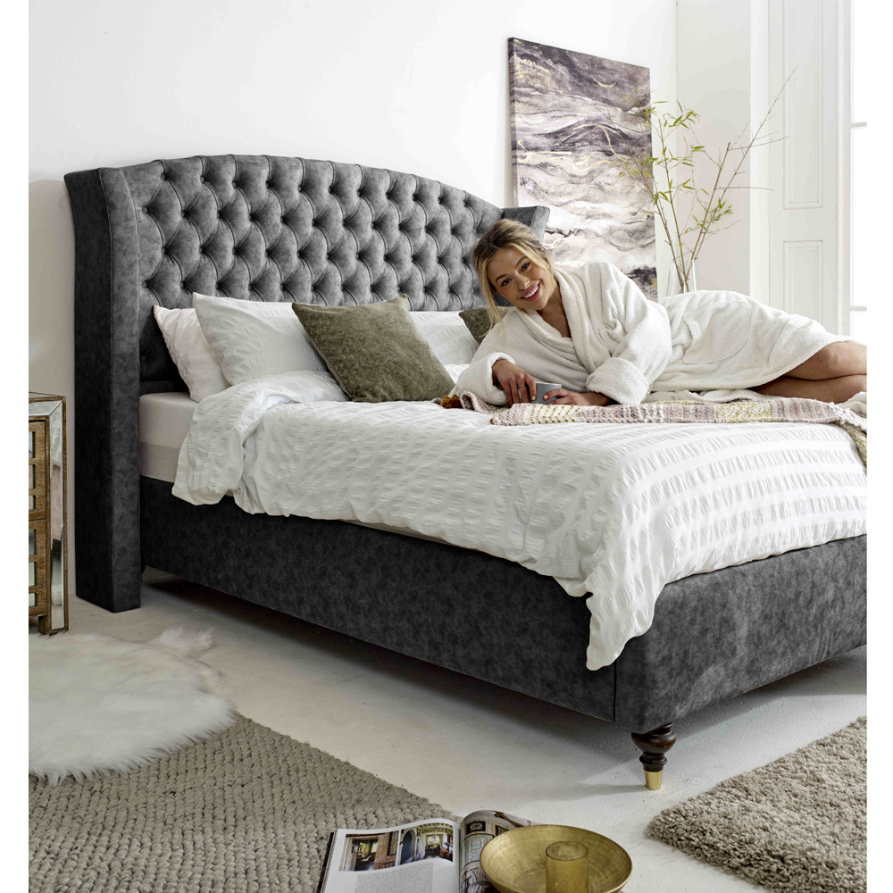 Eleganza Roseland Super King Size Granite Oakland Fabric Bed Frame with Chesterfield Headboard Image 3